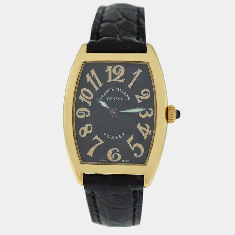 Pre Owned Franck Muller Cintree Curvex 1752QZSUN Quartz Black 18K Rose Gold Women's Wristwatch