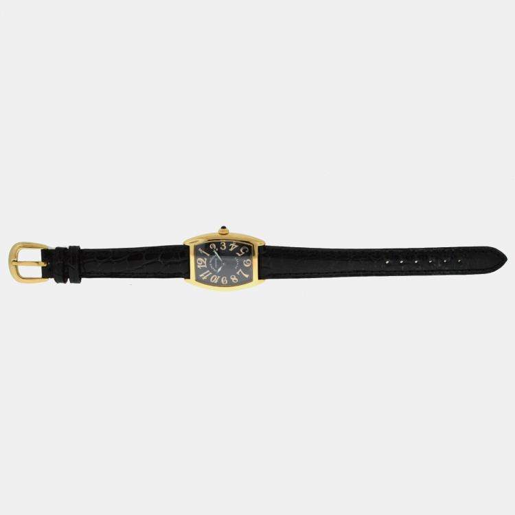 Pre Owned Franck Muller Cintree Curvex 1752QZSUN Quartz Black 18K Rose Gold Women's Wristwatch