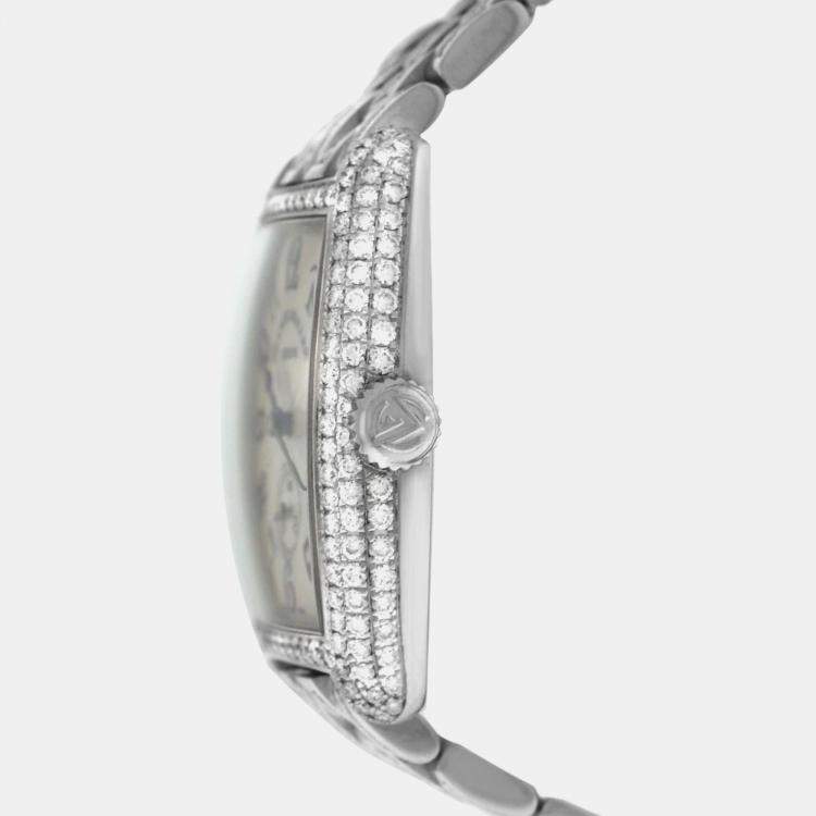 Pre Owned Franck Muller Curvex 1750 S6 D Manual Winding White 18k White Gold Diamond Women's Wristwatch 25 mm
