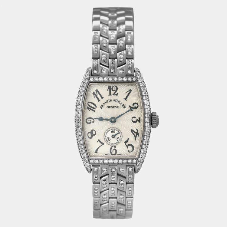 Pre Owned Franck Muller Curvex 1750 S6 D Manual Winding White 18k White Gold Diamond Women's Wristwatch 25 mm