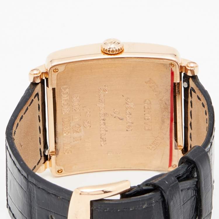 Pre Owned  Franck Muller Silver 18K Rose Gold Alligator Leather Master Square Color Dreams 6002 M QZ R Women's Wristwatch 32.50 mm
