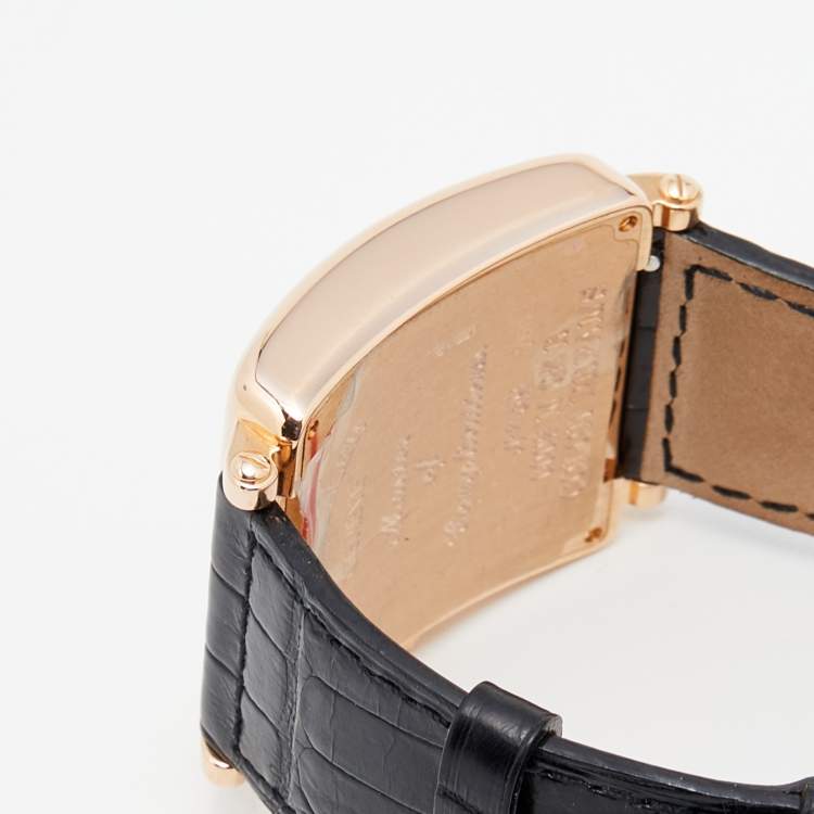 Pre Owned  Franck Muller Silver 18K Rose Gold Alligator Leather Master Square Color Dreams 6002 M QZ R Women's Wristwatch 32.50 mm