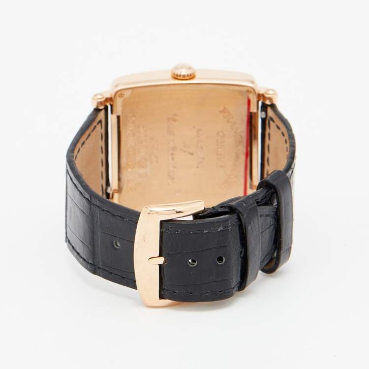 Pre Owned  Franck Muller Silver 18K Rose Gold Alligator Leather Master Square Color Dreams 6002 M QZ R Women's Wristwatch 32.50 mm