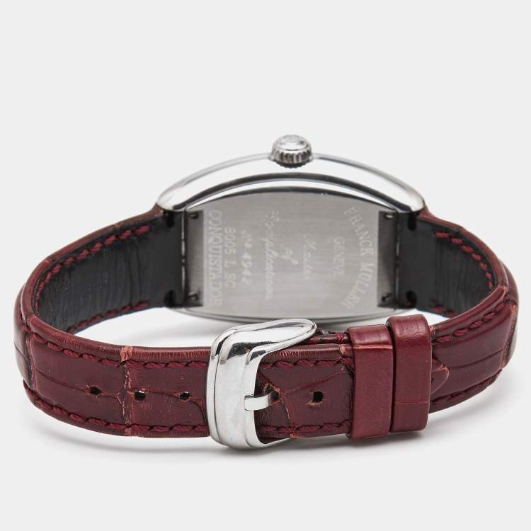 Pre Owned Franck Muller Silver Stainless Steel Alligator Conquistador 8005LSC Women's Wristwatch 28 mm