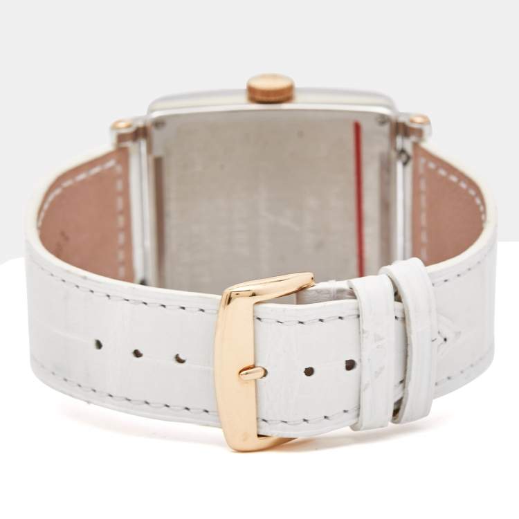 Pre Owned Franck Muller Silver 18k Rose Gold Stainless Steel Alligator Master Square 6000.H.SC.DT.V.ST.G Unisex Wristwatch 37 mm