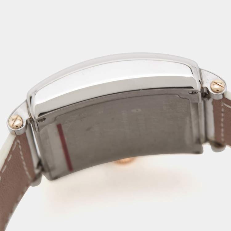 Pre Owned Franck Muller Silver 18k Rose Gold Stainless Steel Alligator Master Square 6000.H.SC.DT.V.ST.G Unisex Wristwatch 37 mm