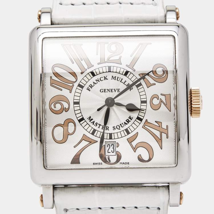 Pre Owned Franck Muller Silver 18k Rose Gold Stainless Steel Alligator Master Square 6000.H.SC.DT.V.ST.G Unisex Wristwatch 37 mm