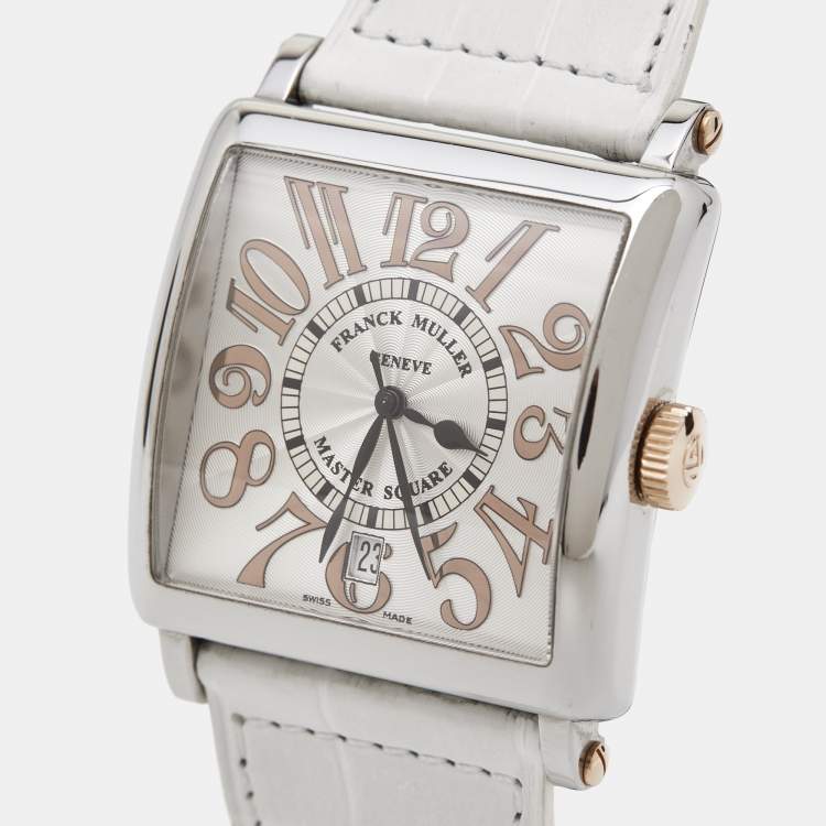 Pre Owned Franck Muller Silver 18k Rose Gold Stainless Steel Alligator Master Square 6000.H.SC.DT.V.ST.G Unisex Wristwatch 37 mm