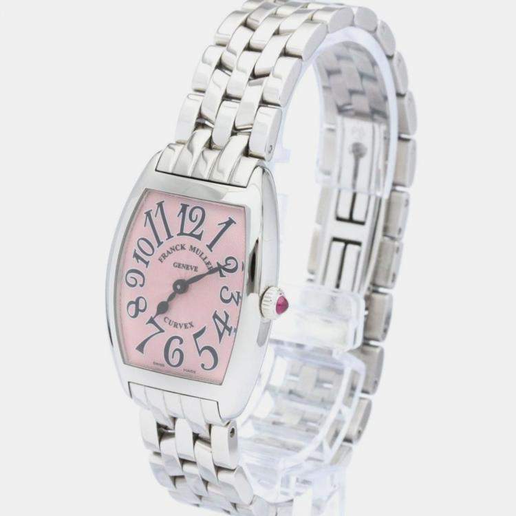 Pre Owned Franck Muller Pink Stainless Steel Cintree Curvex 1752BQZ Quartz Women's Wristwatch 25 mm