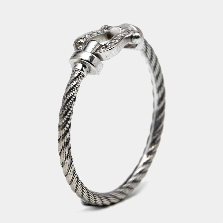 Pre Owned Fred Force 10 Diamond 18k White Gold Ring Size 54