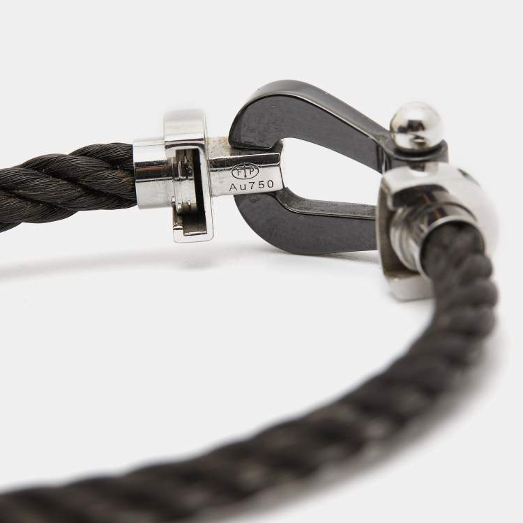 Pre Owned Fred Force 10 Cord Black Diamond Ceramic 18k White Gold Bracelet 16
