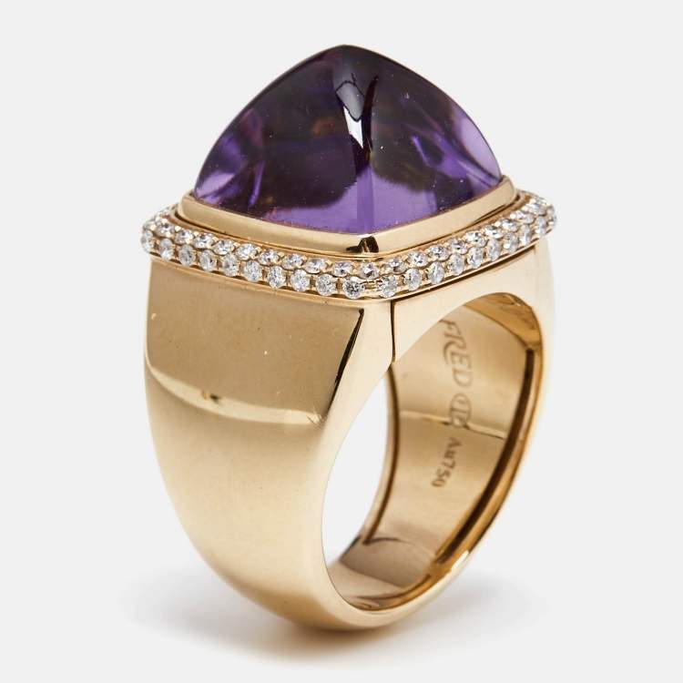 Pre Owned Fred Pain de Sucre Amethyst Diamond 18k Rose Gold Ring Size 54