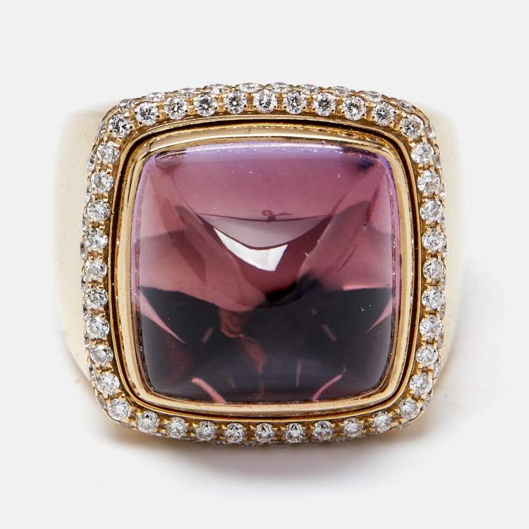 Pre Owned Fred Pain de Sucre Amethyst Diamond 18k Rose Gold Ring Size 54