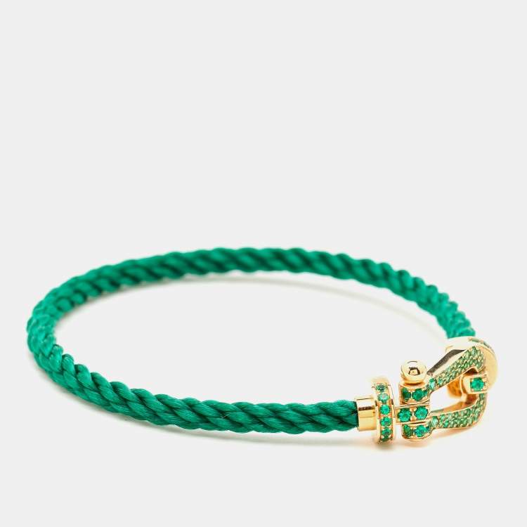 Pre Owned Fred Force 10 Emerald 18k Yellow Gold Green Cable Large Model Bracelet 19