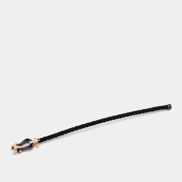 Pre Owned Fred Force 10 Diamond Ceramic 18k Rose Gold Black Cable Large Model Bracelet 16