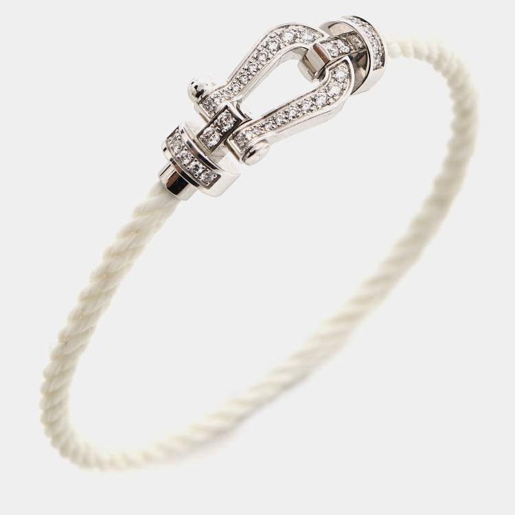 Pre Owned Fred Force 10 Diamond 18k White Gold Steel Cord Bracelet