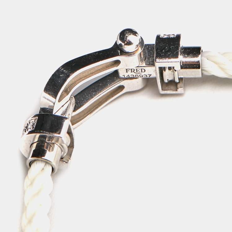 Pre Owned Fred Force 10 Diamond 18k White Gold Steel Cord Bracelet