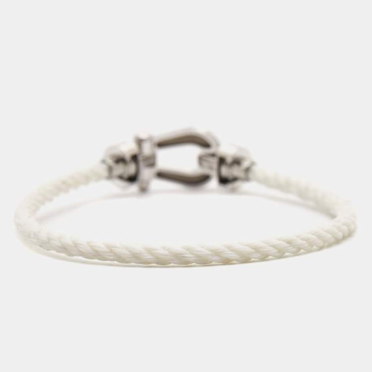 Pre Owned Fred Force 10 Diamond 18k White Gold Steel Cord Bracelet