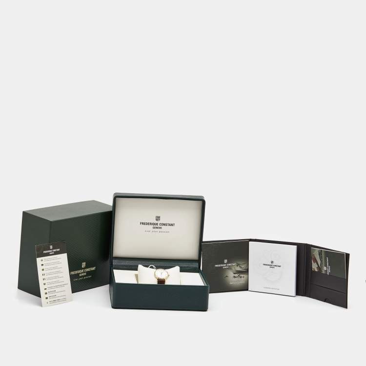 Pre Owned Frederique Constant Silver Gold Plated Stainless Steel Crococalf Slimline FC-235M1S5 Women's Wristwatch 28.6 mm 