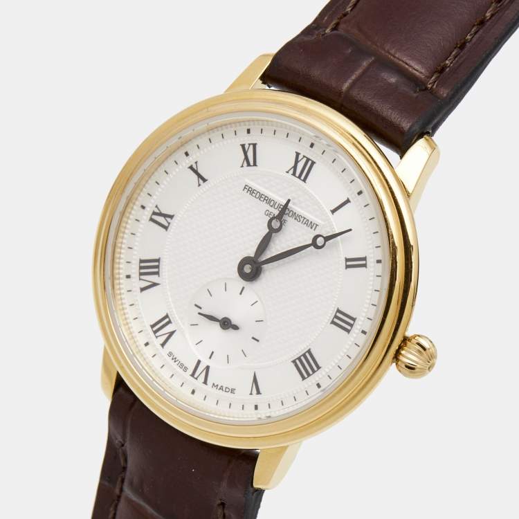 Pre Owned Frederique Constant Silver Gold Plated Stainless Steel Crococalf Slimline FC-235M1S5 Women's Wristwatch 28.6 mm 