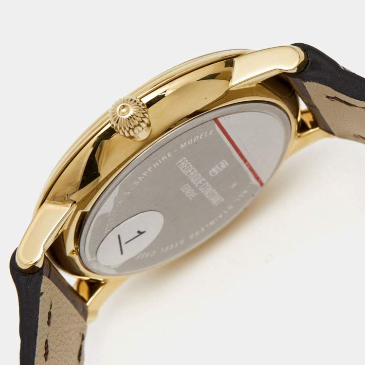 Pre Owned Frederique Constant Silver Gold Plated Stainless Steel Crococalf Slimline FC-235M1S5 Women's Wristwatch 28.6 mm 