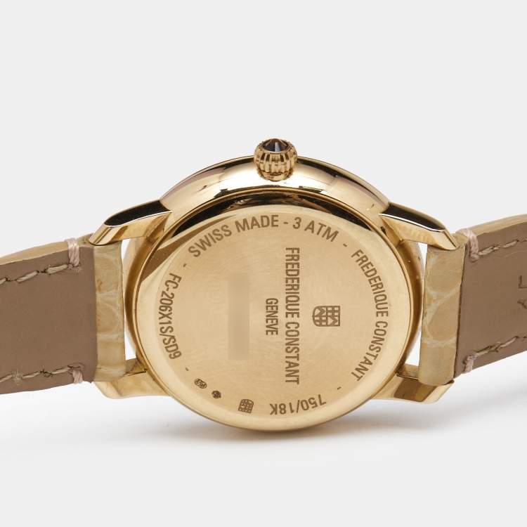 Pre Owned Frederique Constant White MOP Slimline Moonphase 18K Gold FC-206MPWD1SD9 Women's Wristwatch 30MM