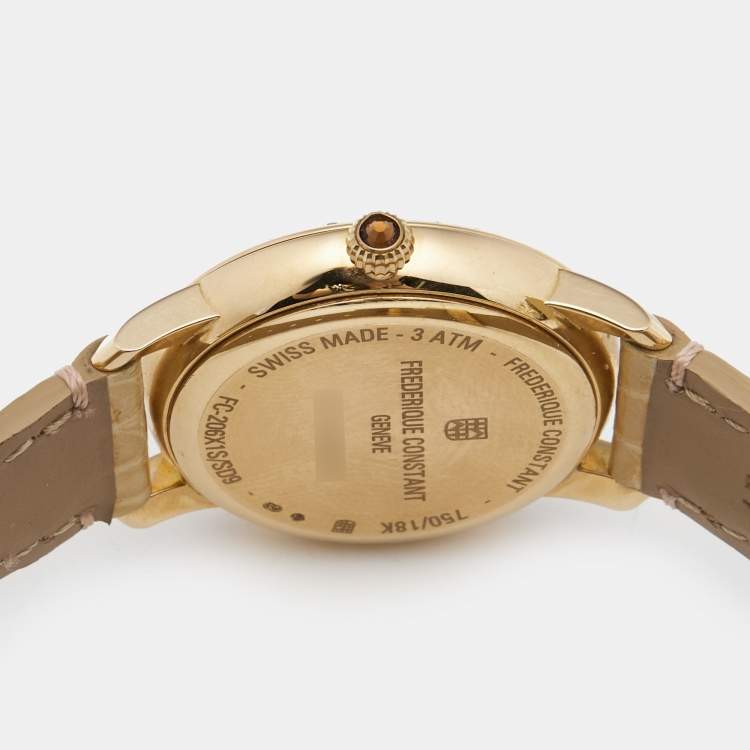 Pre Owned Frederique Constant White MOP Slimline Moonphase 18K Gold FC-206MPWD1SD9 Women's Wristwatch 30MM