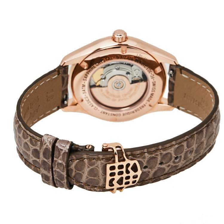 Pre Owned Frederique Constant Rose Gold Plated Stainless Steel & Leather Automatic Women's Wristwatch 36 mm