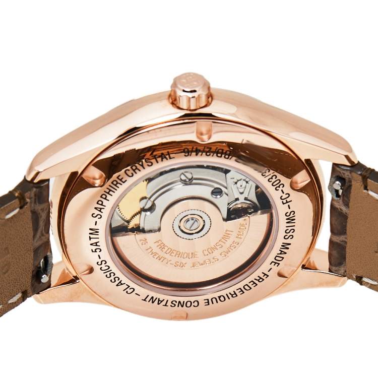 Pre Owned Frederique Constant Rose Gold Plated Stainless Steel & Leather Automatic Women's Wristwatch 36 mm