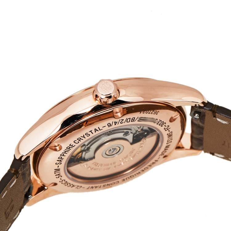 Pre Owned Frederique Constant Rose Gold Plated Stainless Steel & Leather Automatic Women's Wristwatch 36 mm