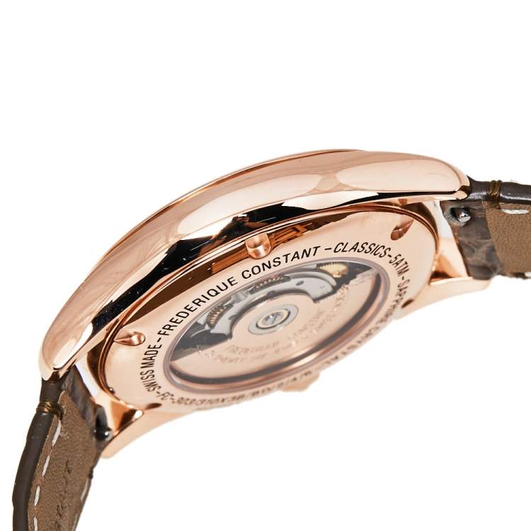 Pre Owned Frederique Constant Rose Gold Plated Stainless Steel & Leather Automatic Women's Wristwatch 36 mm