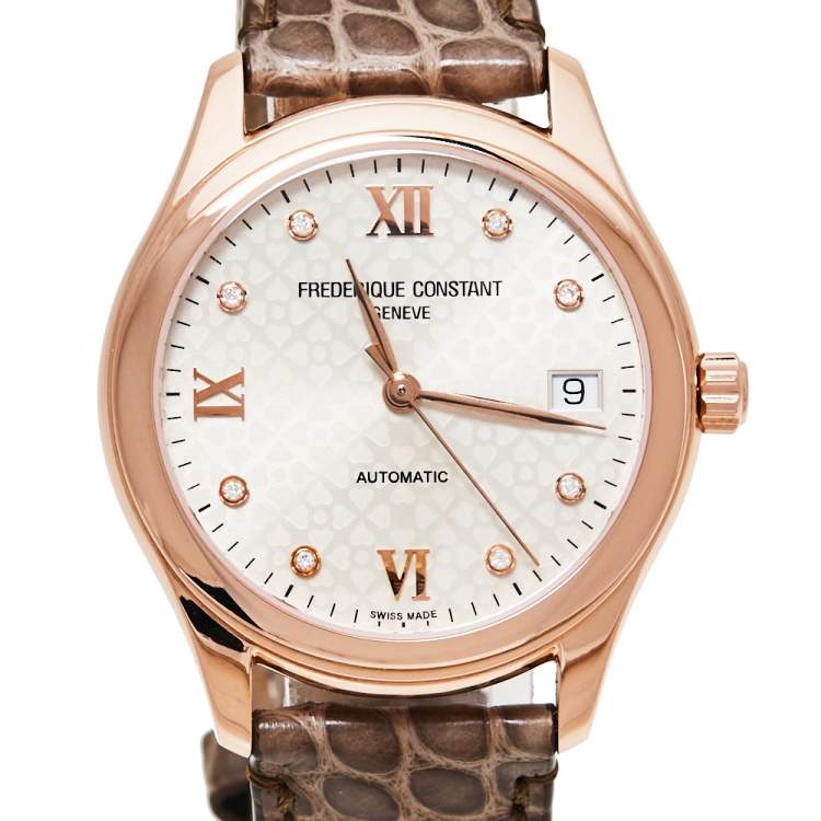 Pre Owned Frederique Constant Rose Gold Plated Stainless Steel & Leather Automatic Women's Wristwatch 36 mm