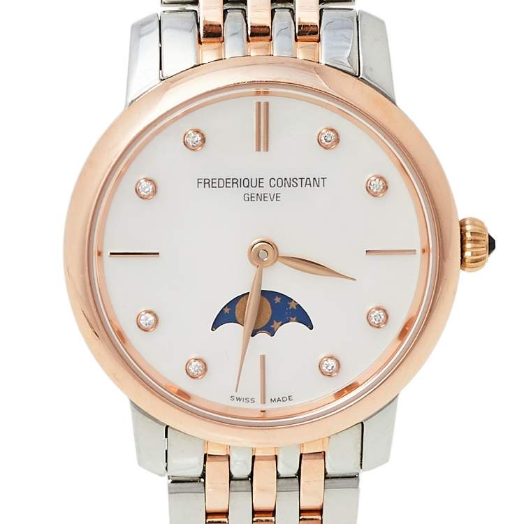 Pre Owned Frederique Constant Mother of Pearl Two-Tone Stainless Steel Slim Line FC-206MPWD1S2B Women's Wristwatch 30 mm