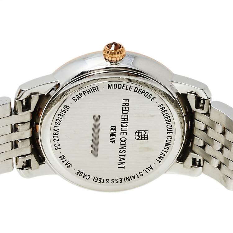 Pre Owned Frederique Constant Mother of Pearl Two-Tone Stainless Steel Slim Line FC-206MPWD1S2B Women's Wristwatch 30 mm