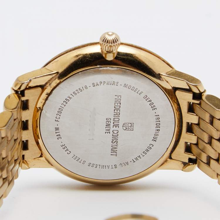 Pre Owned Frederique Constant Mother of Pearl Gold Plated Stainless Steel Slim Line FC200/235X1S25/6 Women's Wristwatch 28 mm