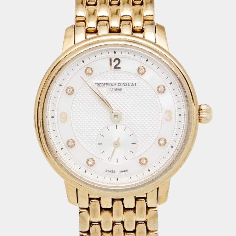 Pre Owned Frederique Constant Mother of Pearl Gold Plated Stainless Steel Slim Line FC200/235X1S25/6 Women's Wristwatch 28 mm