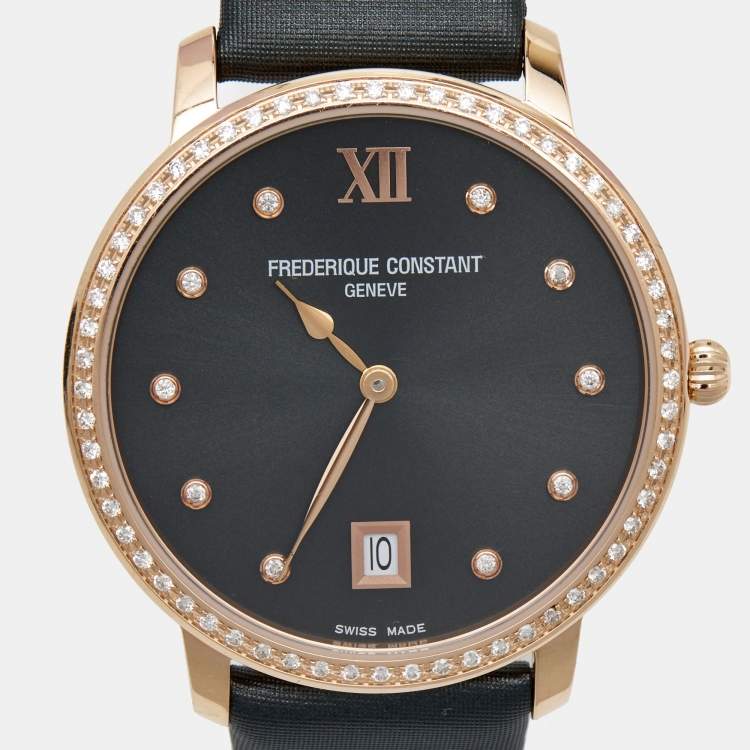 Pre Owned Frederique Constant Grey Rose Gold Plated Stainless Steel Satin Diamond Slim Line Joaillerie FC-220G44SD34 Women's Wristwatch 37 mm