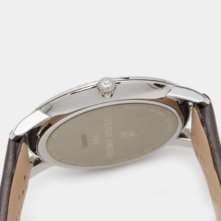 Pre Owned Frederique Constant Silver Stainless Steel Satin Diamond Slim Line FC-220M4SD36 Women's Wristwatch 37 mm