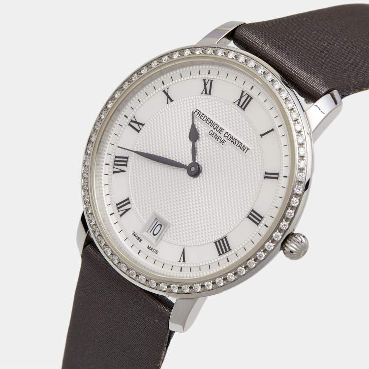 Pre Owned Frederique Constant Silver Stainless Steel Satin Diamond Slim Line FC-220M4SD36 Women's Wristwatch 37 mm