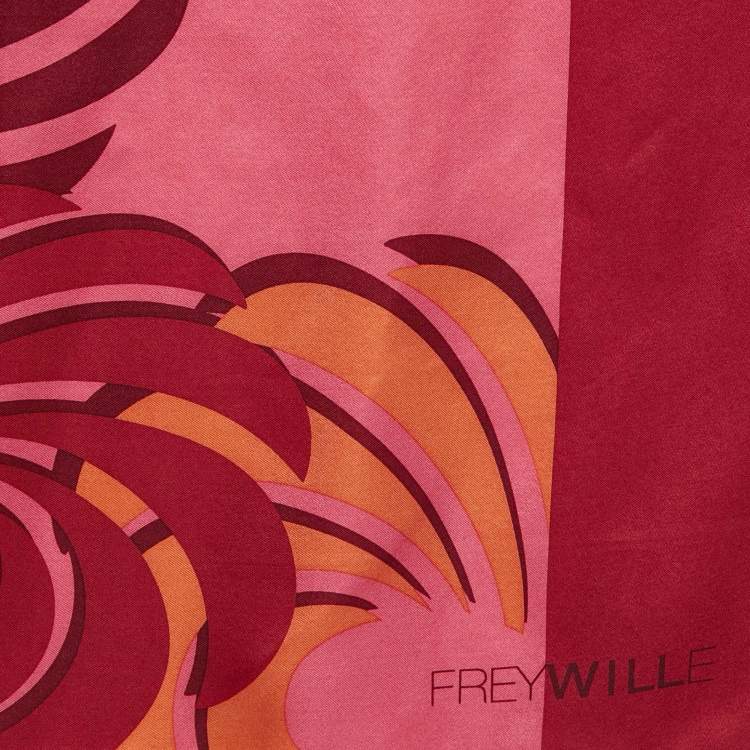 Pre Owned Frey Wille Pink/Orange Printed Silk Magic Sphinx Square Scarf