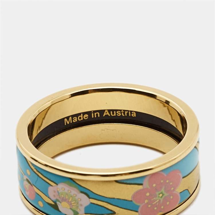 Pre Owned Frey Wille Fire Enamel Gold Tone Ring Size 58
