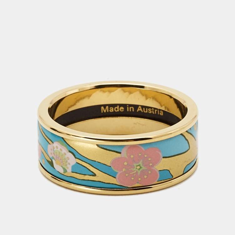 Pre Owned Frey Wille Fire Enamel Gold Tone Ring Size 58