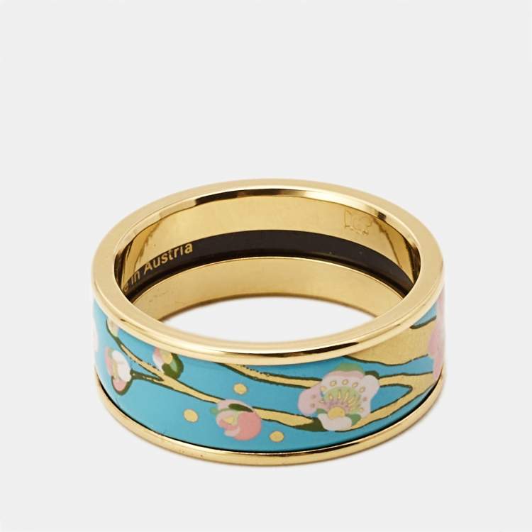 Pre Owned Frey Wille Fire Enamel Gold Tone Ring Size 58