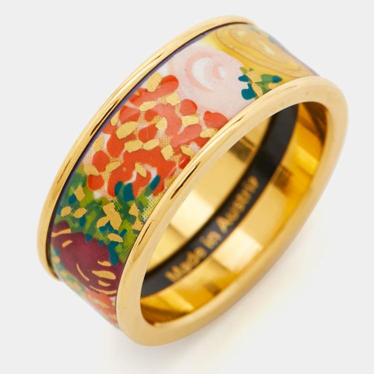 Pre Owned Frey Wille Fire Enamel Gold Tone Ring Size 55