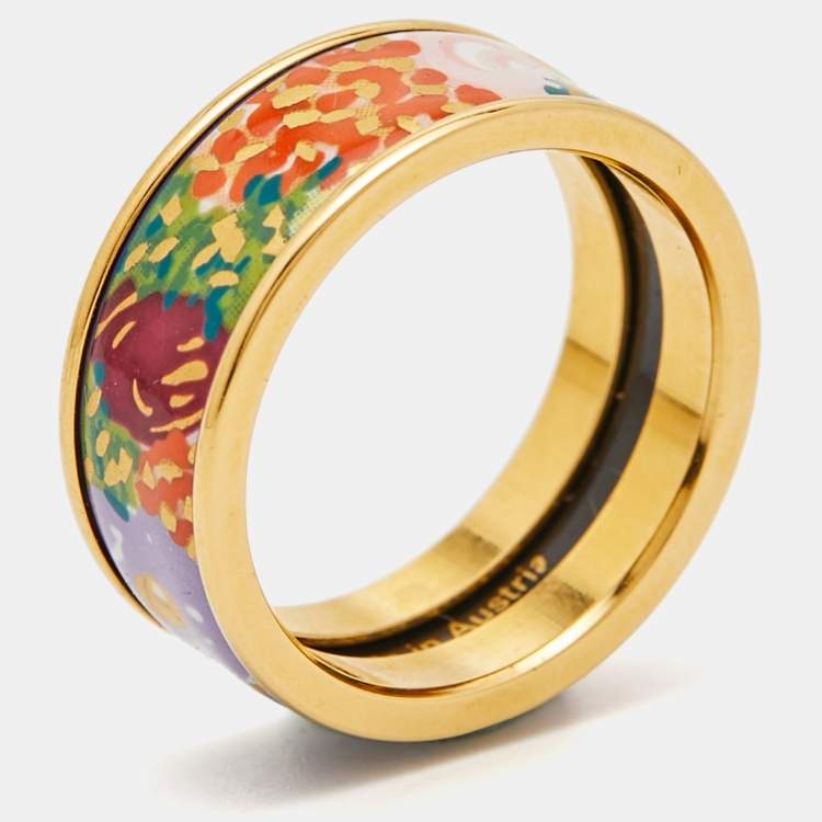 Pre Owned Frey Wille Fire Enamel Gold Tone Ring Size 55