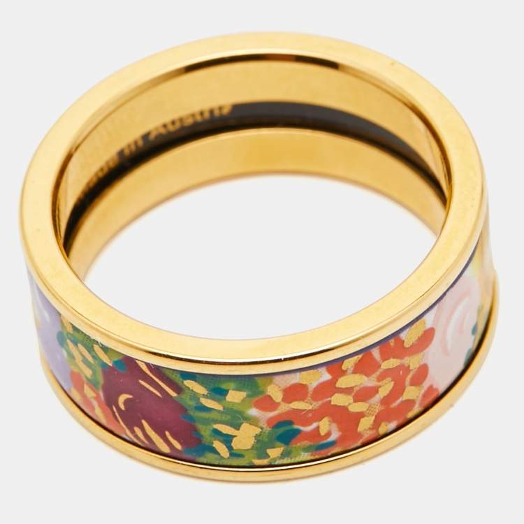 Pre Owned Frey Wille Fire Enamel Gold Tone Ring Size 55