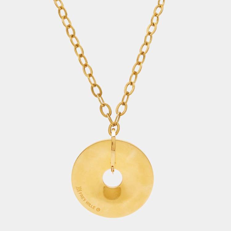 Pre Owned FreyWille Gustav Klimt Adele Bloch-Bauer Luna Piena Fire Enamel Gold Tone Pendant Necklace
