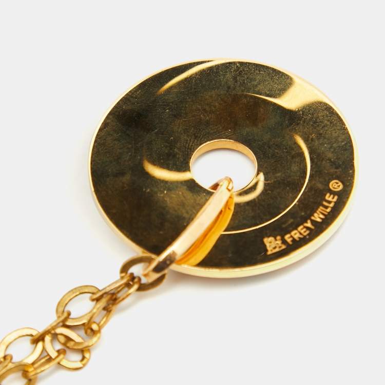 Pre Owned FreyWille Gustav Klimt Adele Bloch-Bauer Luna Piena Fire Enamel Gold Tone Pendant Necklace