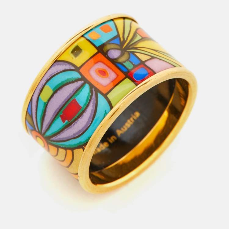Pre Owned Frey Wille Diva Ring, Hundertwasser, 10002 Nights Fire Enamel Gold Tone Bracelet