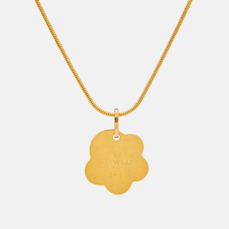 Pre Owned Frey Wille Flower Fire Enamel Gold Tone Pendant Necklace